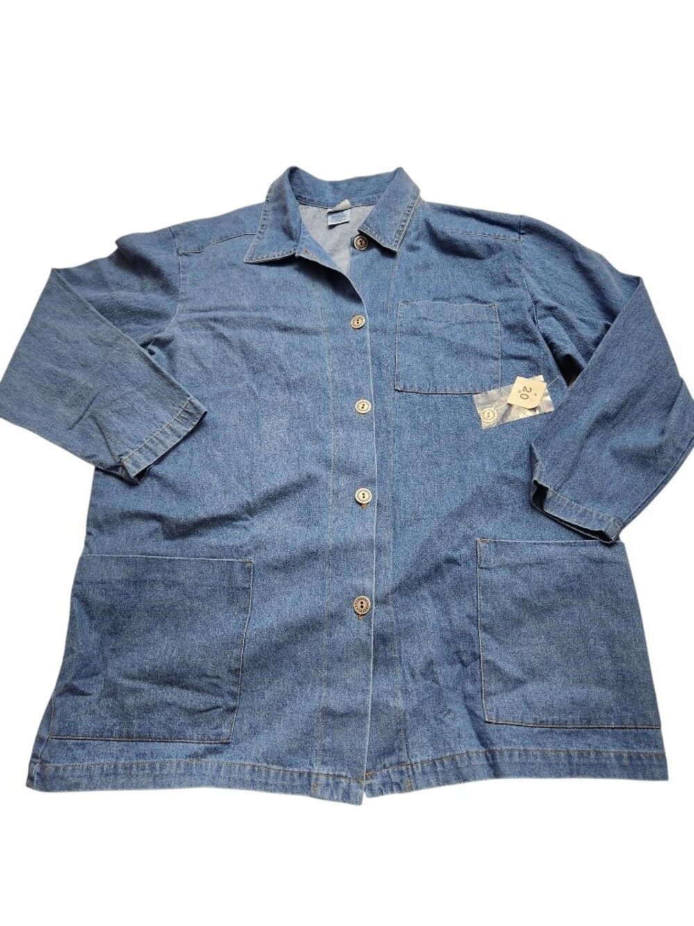 Vintage Chambray Womens Denim Chore Shacket Button Up Plus Size 20W